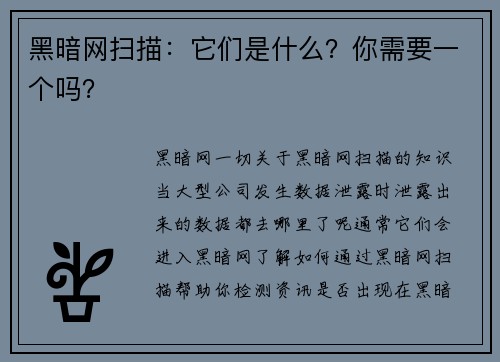 黑暗网扫描：它们是什么？你需要一个吗？